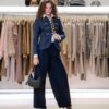 BLAZER IN DENIM CON RICAMI IN ORO E LUNGHEZZA ASIMMETRICA