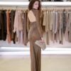 ABITO LUNGO LUREX ORO CON GRANDE OBLÒ SULLA SCHIENA